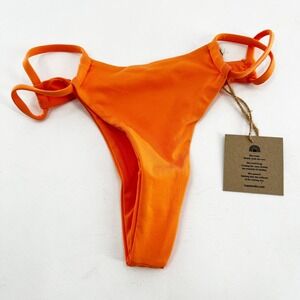 Toast Swim XS‎ Orange Bikini Bottoms Recycled Nylon Spandex Thong Swimwear